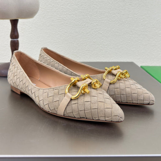 BALLET FLAT IN SAND BROWN INTRECCIATO SUEDE