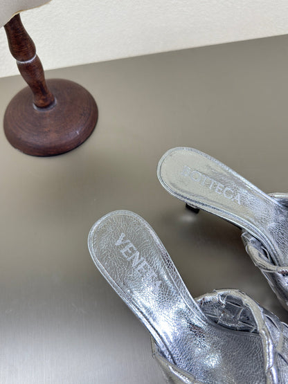 BLINK HIGH 5 CM MULE IN SILVER INTRECCIATO LEATHER