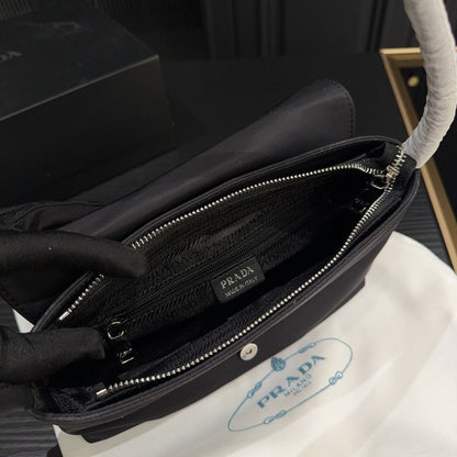 TRIANGLE LOGO SHOULDER BAG 26 IN BLACK RE-NYLON