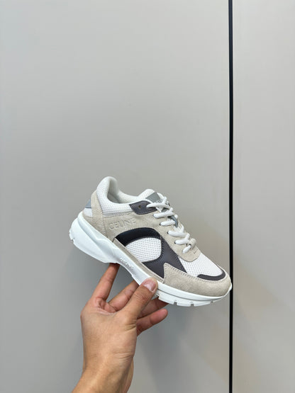 RUNNER CR-03 LOW LACE-UP PALE GRAY SUEDE AND BLACK CALFSKIN