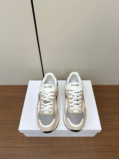 RUNNER CR-03 LOW LACE-UP SNEAKER IN PEANUT BROWN SUEDE AND WHITE CALFSKIN