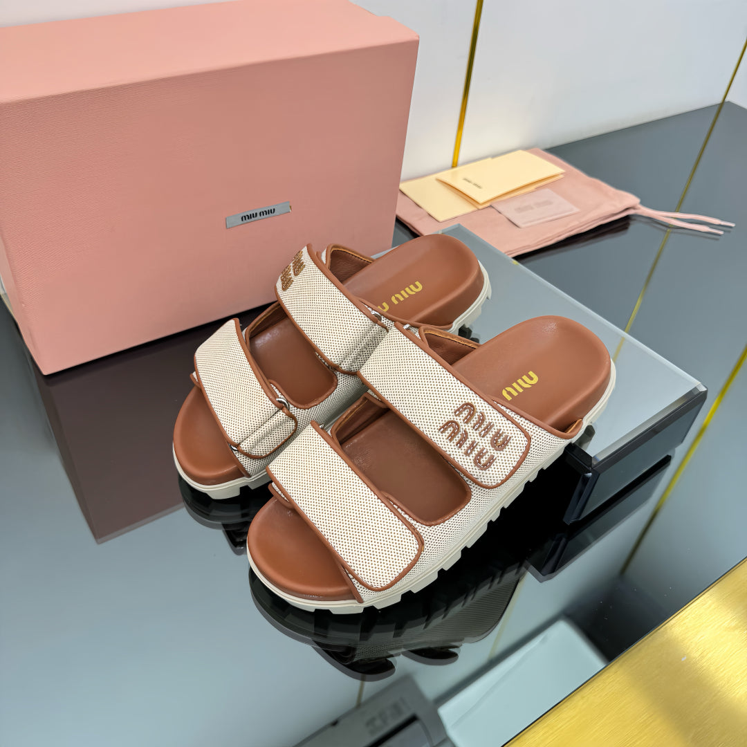 PLATFORM SANDALS IN BROWN EVA SOLE WHITE WITH BROWN POLKA DOTS