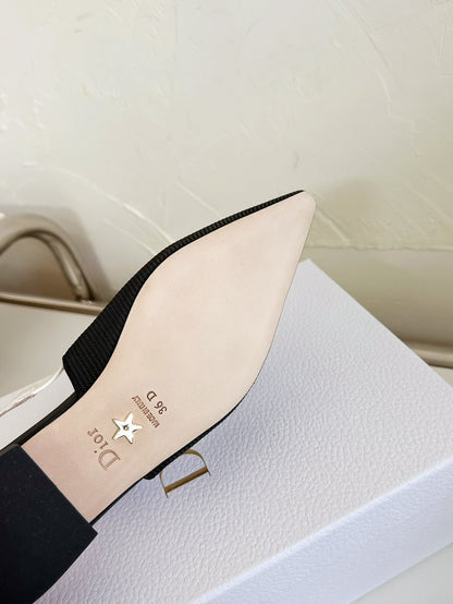J'ADIOR SLINGBACK FLAT BLACK TECHNICAL FABRIC