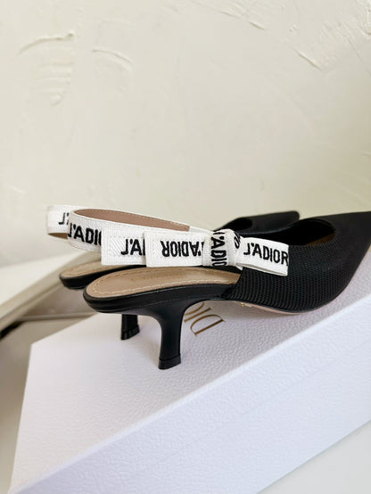 J'ADIOR SLINGBACK PUMP BLACK TECHNICAL FABRIC 65 MM