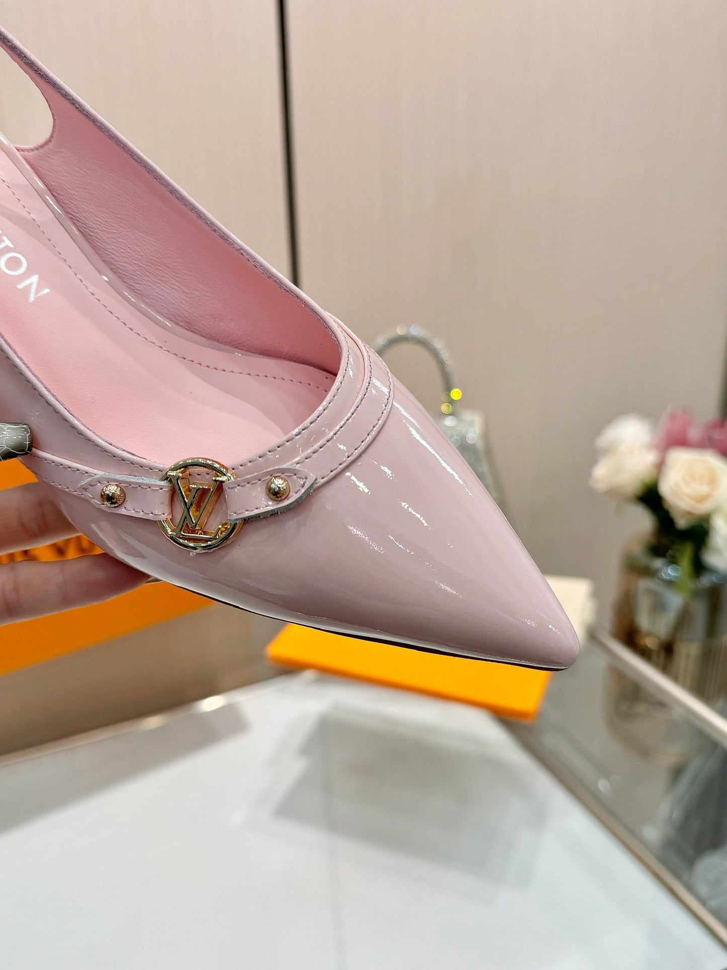 6AM SLINGBACK HIGH HEELS 55 MM IN LIGHT PINK PATENT LAMBSKIN