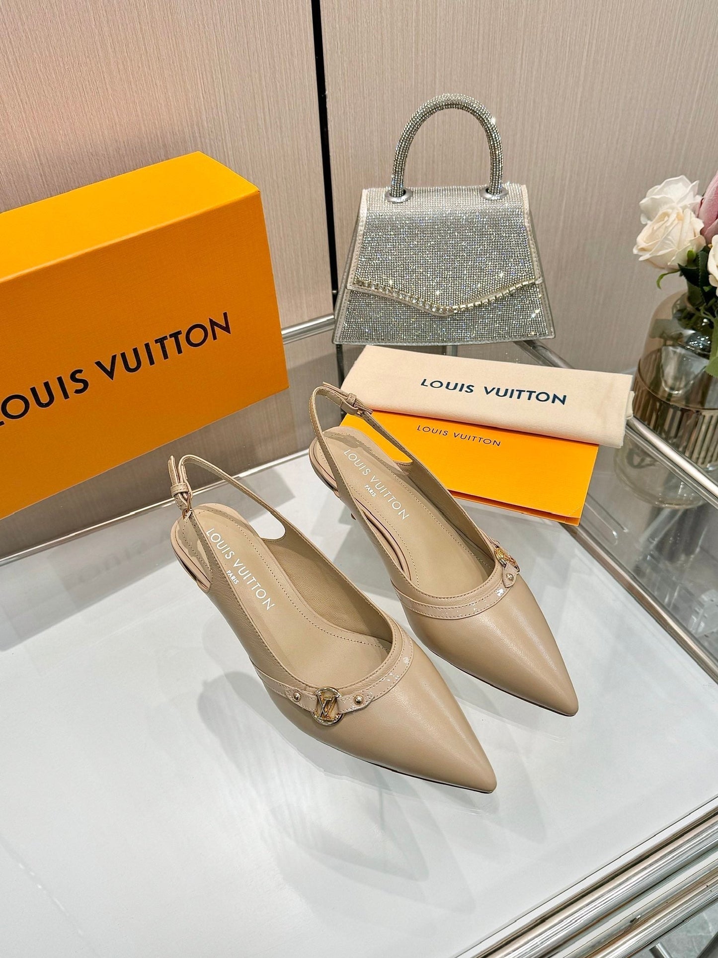 6AM SLINGBACK HIGH HEELS 55 MM IN TAN BEIGE LAMBSKIN