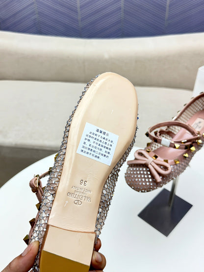 ROCKSTUD PEACH PINK MESH BALLERINA WITH CRYSTALS