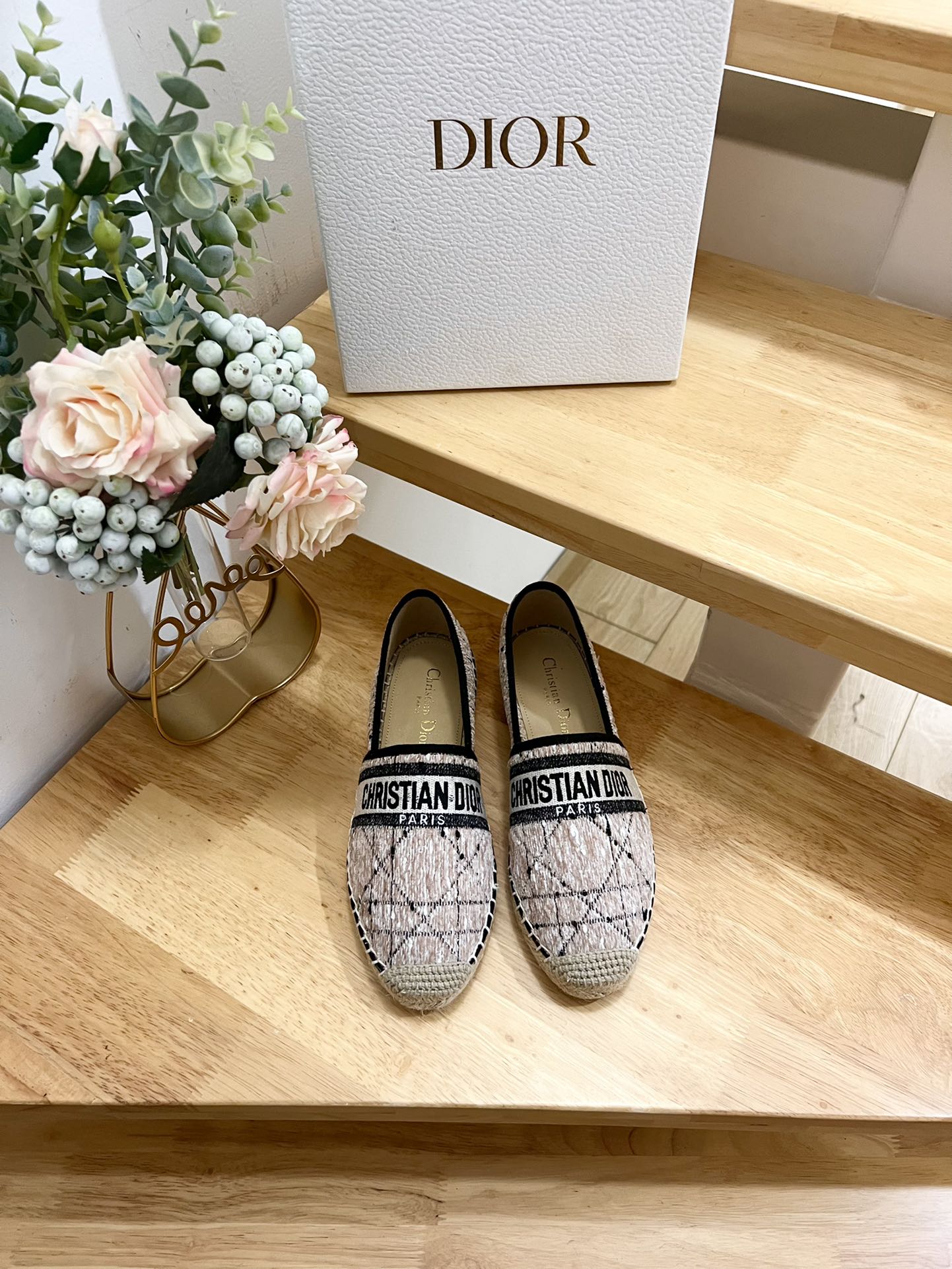 GRANVILLE ESPADRILLE TAN BEIGE OBLIQUE EMBROIDERED COTTON