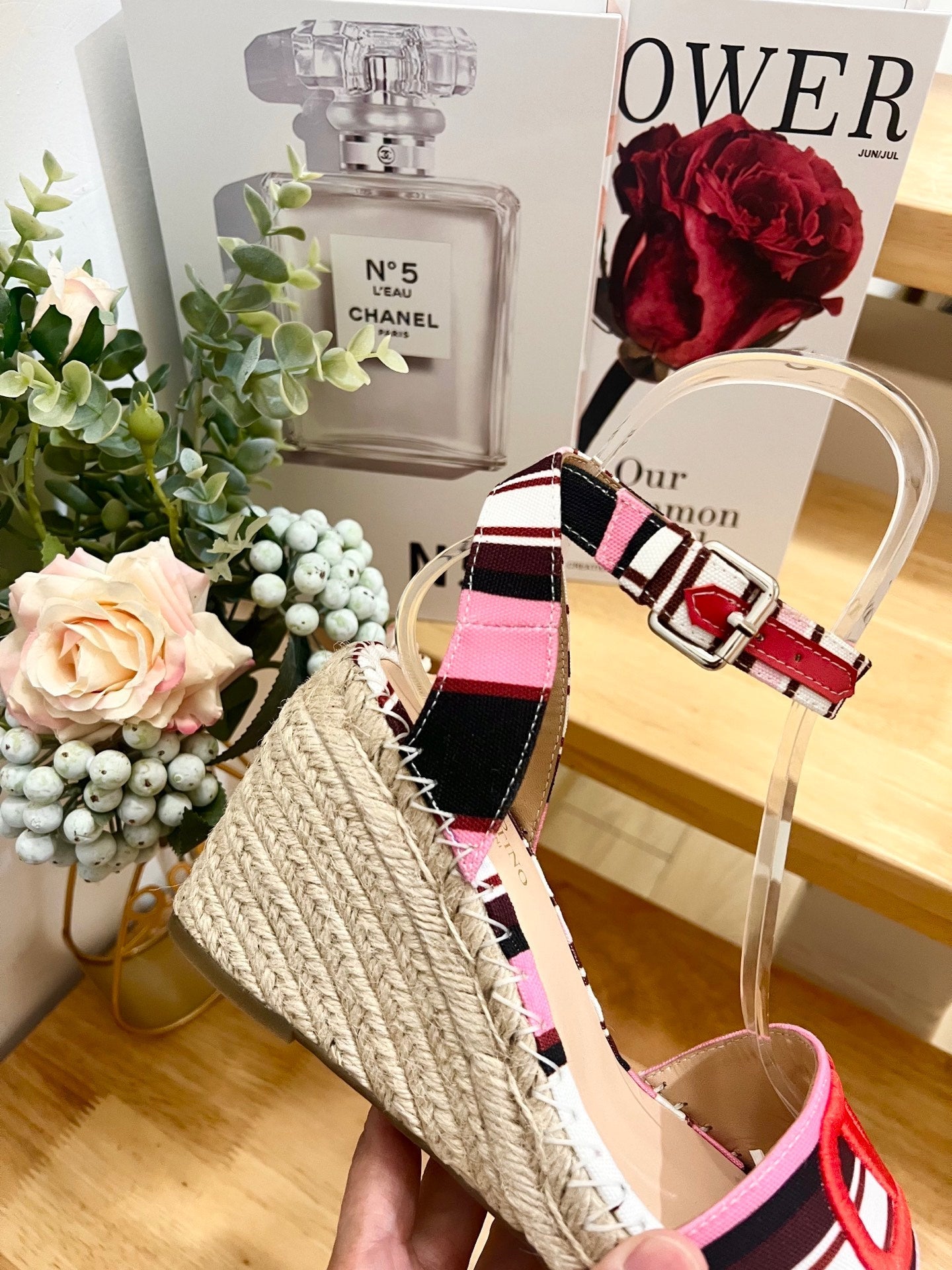 WEDGE SANDALS IN COLORFUL CANVAS 85 MM