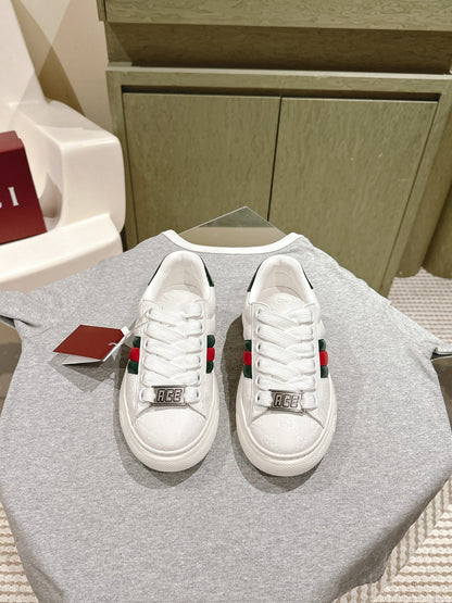 GG ACE SNEAKER WITH WEB IN WHITE EMBOSSED CALFSKIN