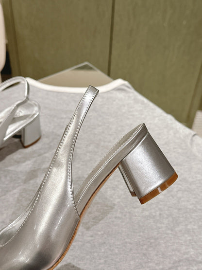 SWING SLINGBACK PUMP 55 MM IN SILVER CALFSKIN