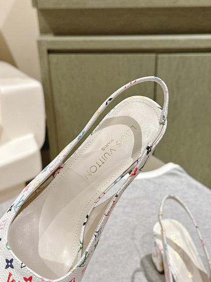 SWING SLINGBACK PUMP 55 MM IN WHITE MONOGRAM CALFSKIN