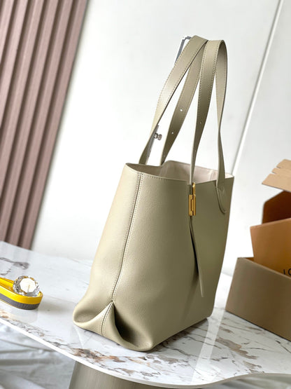 LOW KEY CABAS 47 IN BEIGE GRAINED CALFSKIN GOLD BUCKLE