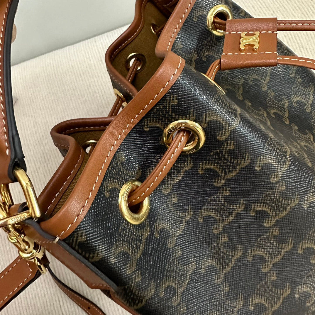 CLARA BAG 24 IN BLACK TRIOMPHE CANVAS AND BROWN CALFSKIN TRIM