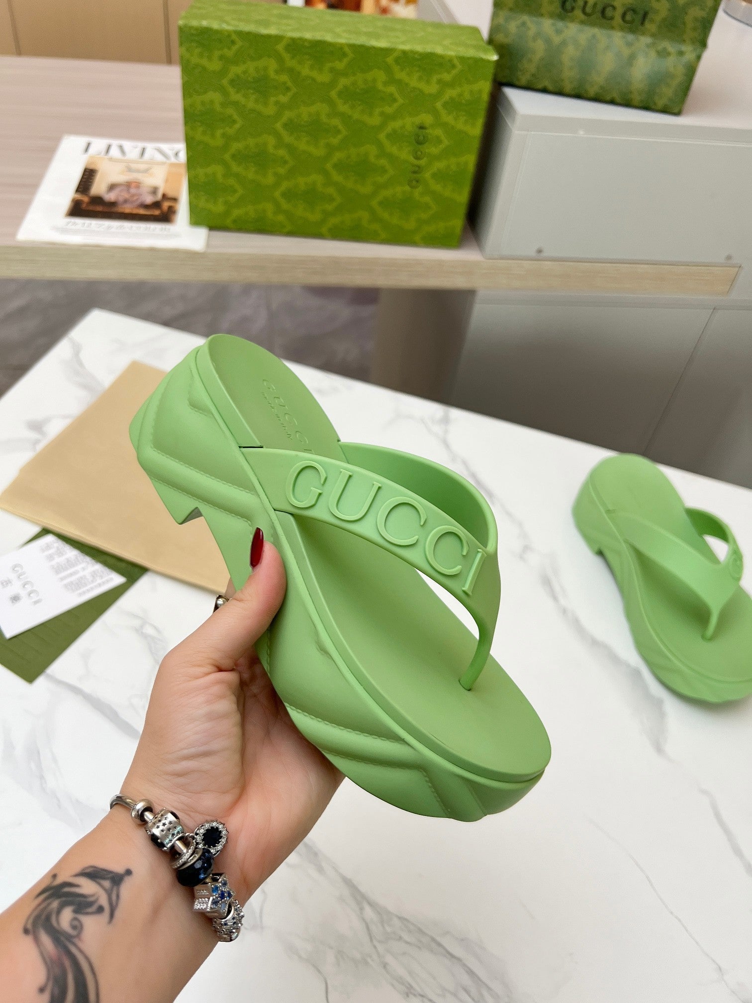 THONG PLATFORM IN PISTACHIO GREEN IMPORTED TPU