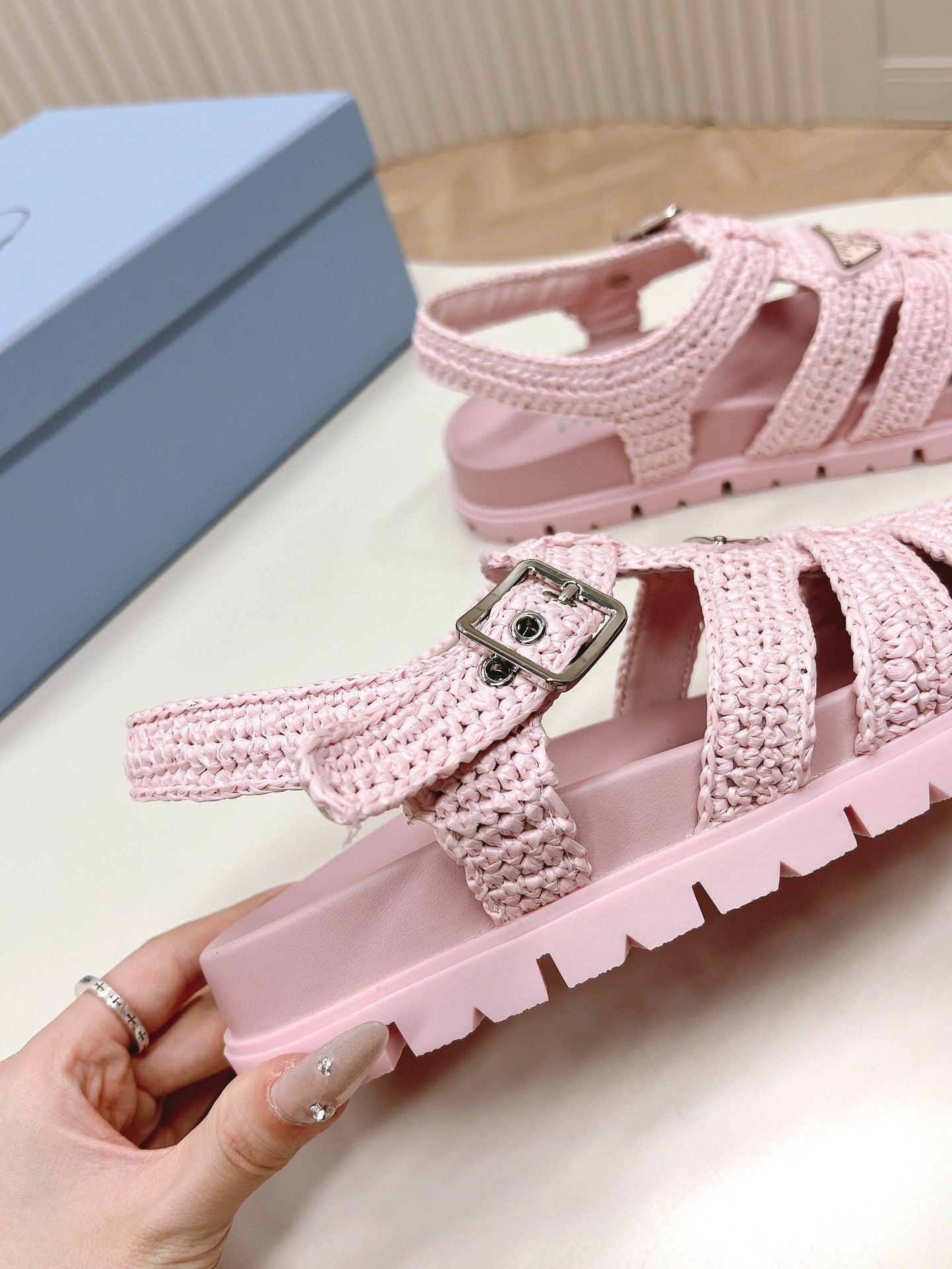 PRA RUBBER FISHERMAN SANDALS LIGHT PINK LAMBSKIN