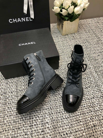 SHORT BOOTS SLATE GREY SUEDE LAMBSKIN