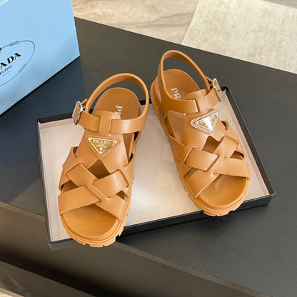 PRA CRISSCROSS RUBBER SANDALS BRONZE CALFSKIN