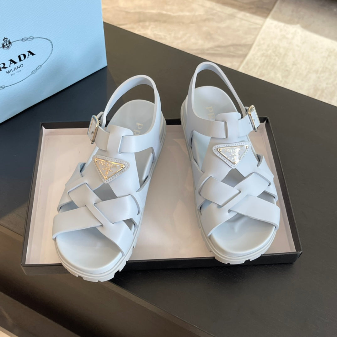 PRA CRISSCROSS RUBBER SANDALS PASTEL SKY CALFSKIN