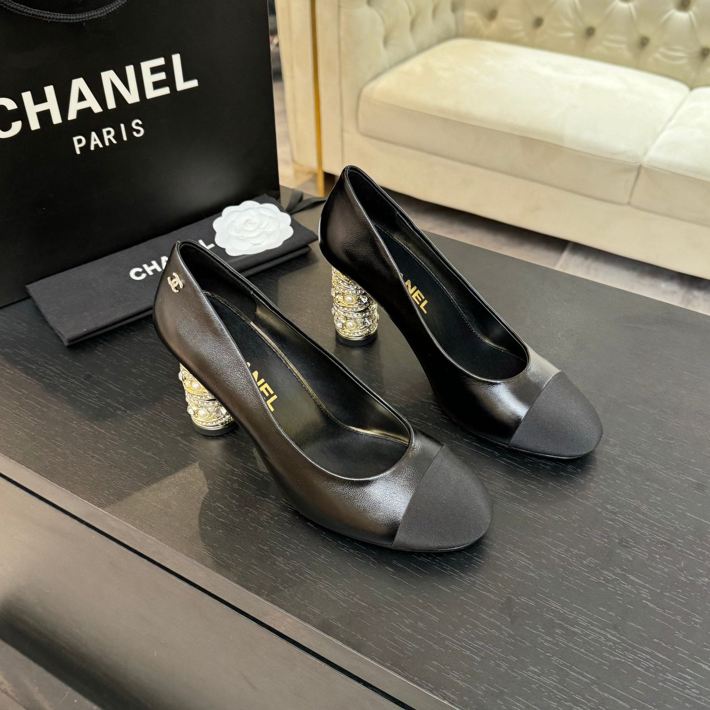 HIGH HEEL 85 MM SANDALS IN BLACK CALFSKIN AND FABRIC