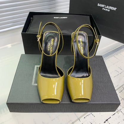SL FISH MOUTH SANDAL PUMP LEMON POLISHED CALFSKIN