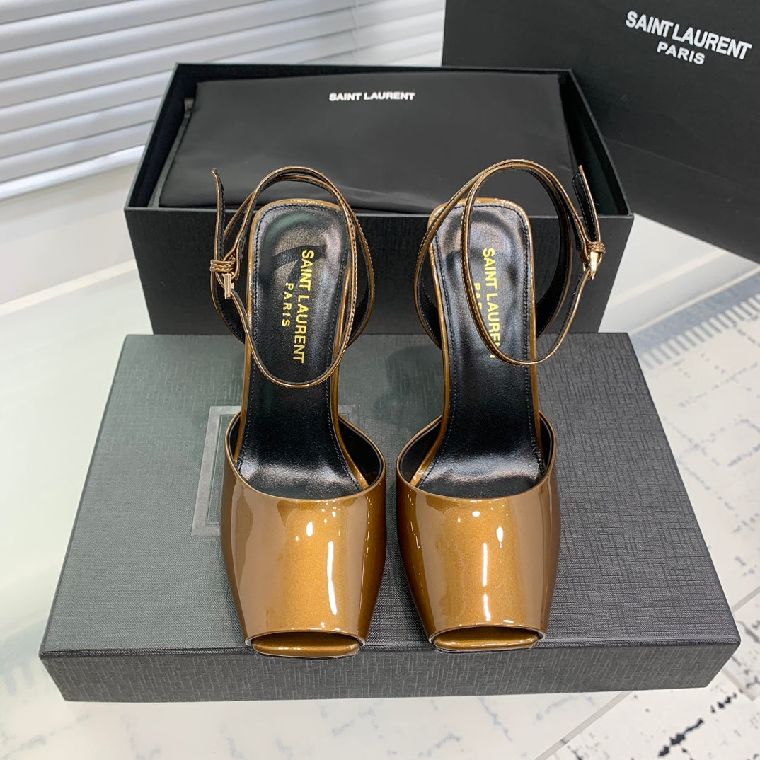SL FISH MOUTH SANDAL PUMP BRONZE POLISHED CALFSKIN