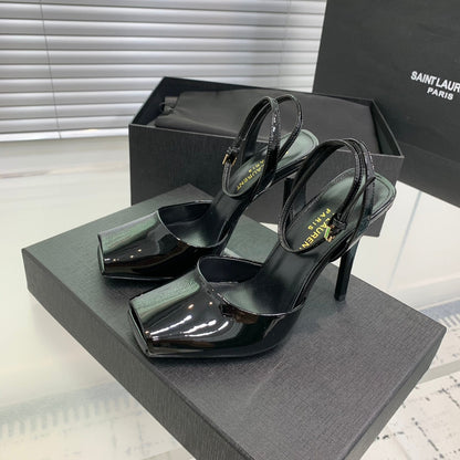 SL FISH MOUTH SANDAL PUMP BLACK POLISHED CALFSKIN