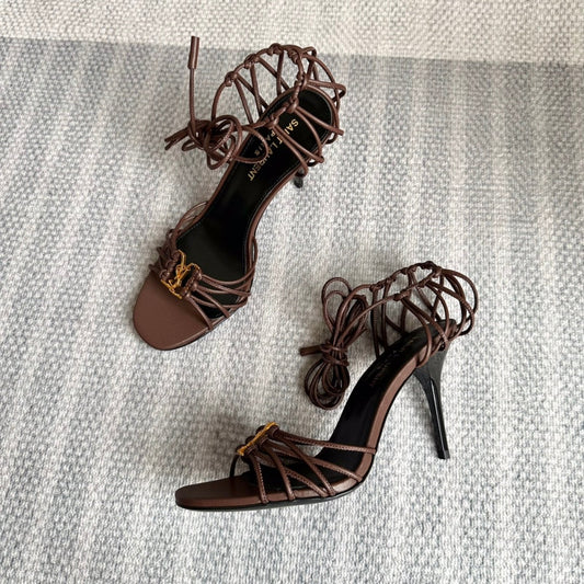 BABYLONE SANDALS 90 IN BLACK BROWN LAMBSKIN