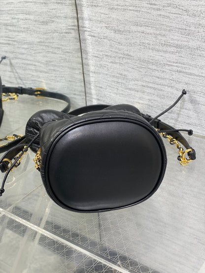 MONTAIGNE MINI 18 BUCKET BAG WITH DRAWSTRING IN BLACK LAMBSKIN