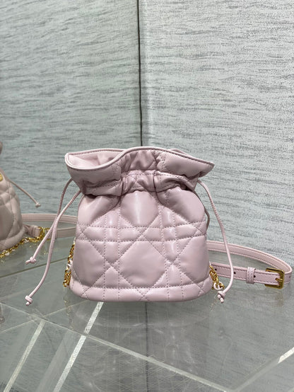MONTAIGNE MINI 18 BUCKET BAG WITH DRAWSTRING IN BABY PINK LAMBSKIN