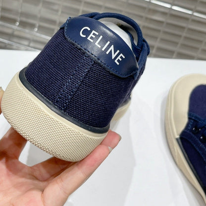 JANE SNEAKERS LOW LACE-UP WITH TRIOMPHE PATCH IN CANVAS AND CALFSKIN NAVY