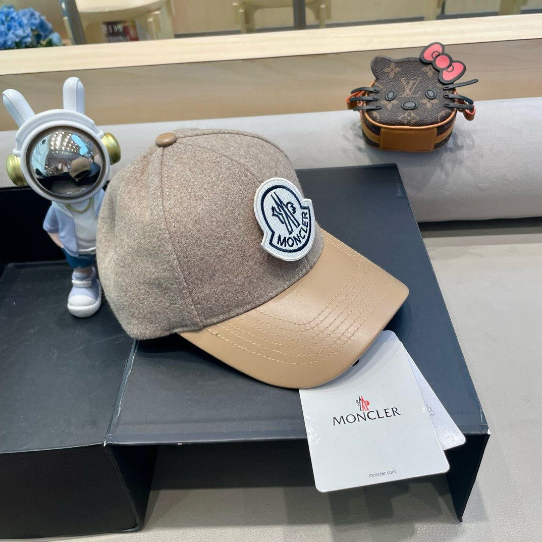 WOOL-TWEED AND LEATHER BASEBALL CAP PEANUT BROWN 428238