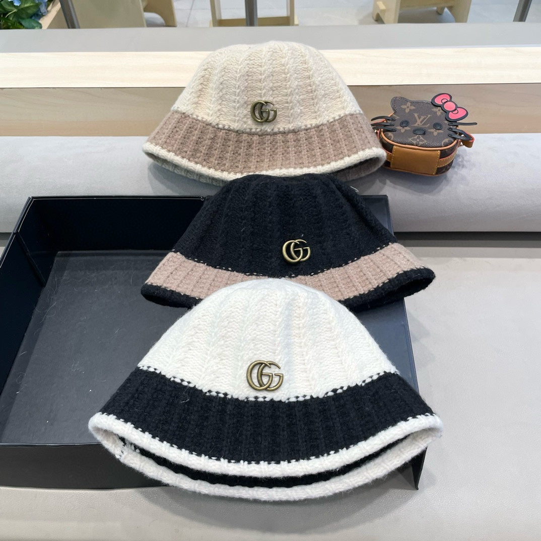 KNIT BUCKET HAT IN BEIGE MIX MEDIUM BROWN WOOL 431640