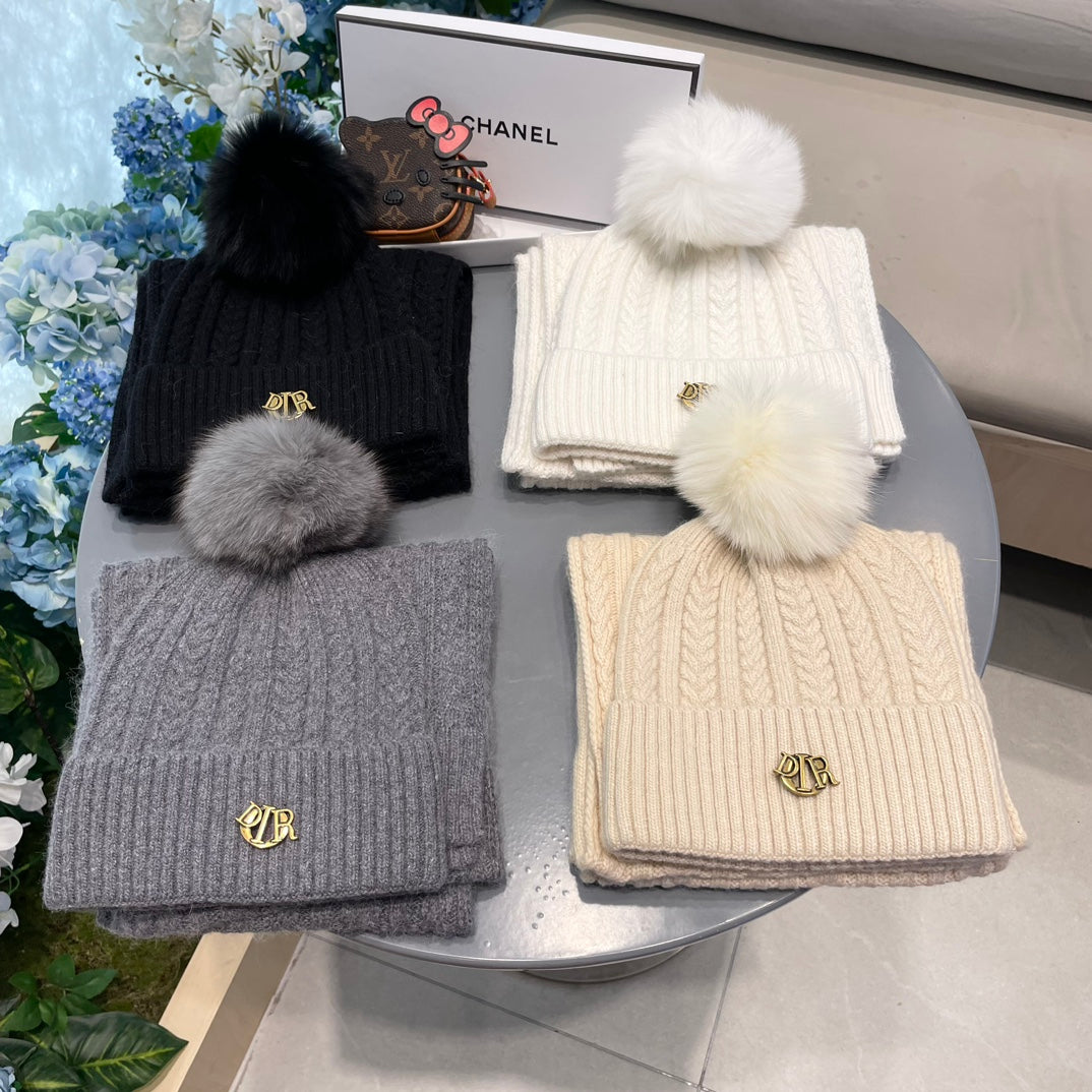 SET CLASSIC SCARF AND HAT IN BEIGE CASHMERE AND RABBIT WOOL 433234