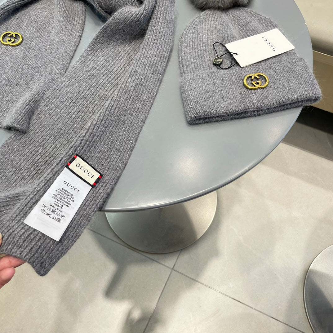 SET SCARF AND HAT IN DOVE GRAY CASHMERE 436241