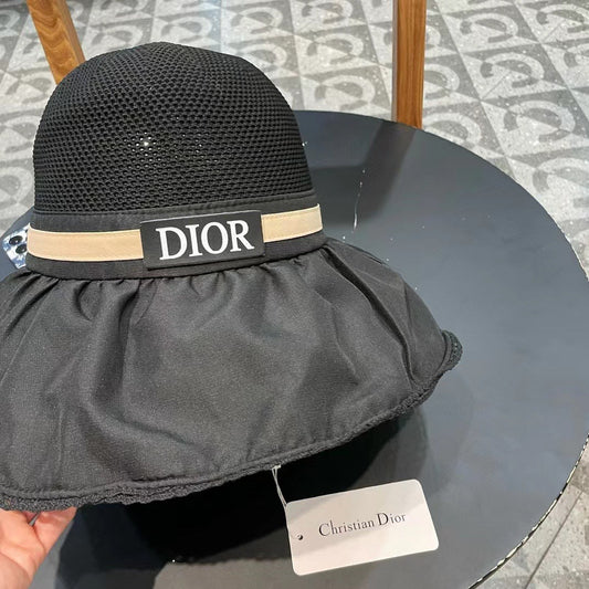 BLACK STRAW BUCKET HAT WITH BOW FABRIC BORDER 439646