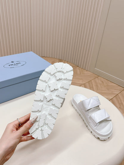 Pra Double Strap Quilted Slide 20 White Calfskin