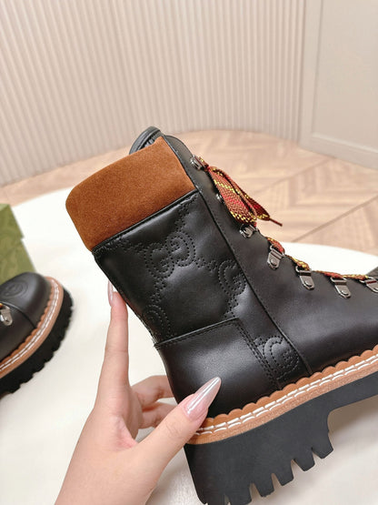 MARTIN ANKLE BOOTS IN BLACK EMBOSSED CALFSKIN MIX BROWN SUEDE