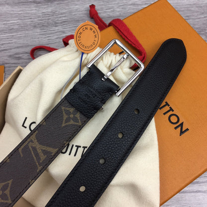 LV BLOOM 30MM BELT BLACK CALFSKIN SILVER HARDWARE