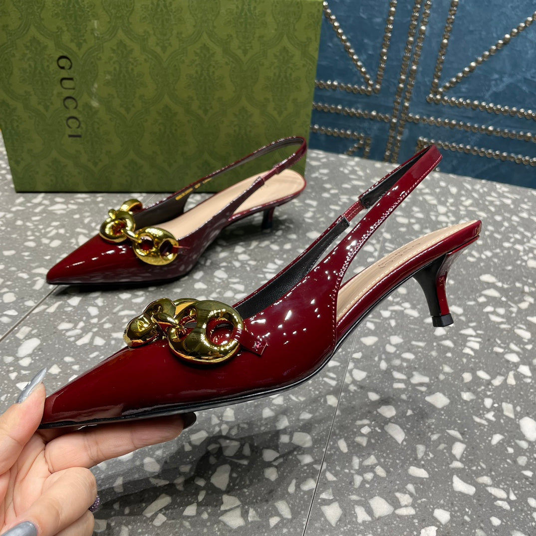 WOMEN'S SLINGBACK 45MM IN GARNET RED CALFSKIN WITH GOLD HARDWARE
