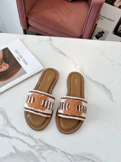 LYMPIA MULE WHITE MIX BROWN RAFFIA PERU BROWN LOGO