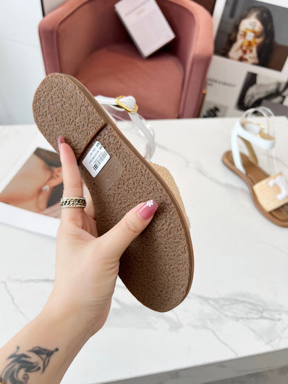 TRIOMPHE SANDALS BEIGE RAFFIA WHITE WOOL