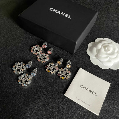 DOUBLE C STUD EARRINGS IN SILVER METAL WHITE PEARL GOLD AND BLUE STONES