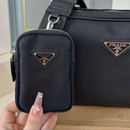 TRIANGLE LOGO CROSSBODY BAG 25 IN BLACK RE-NYLON
