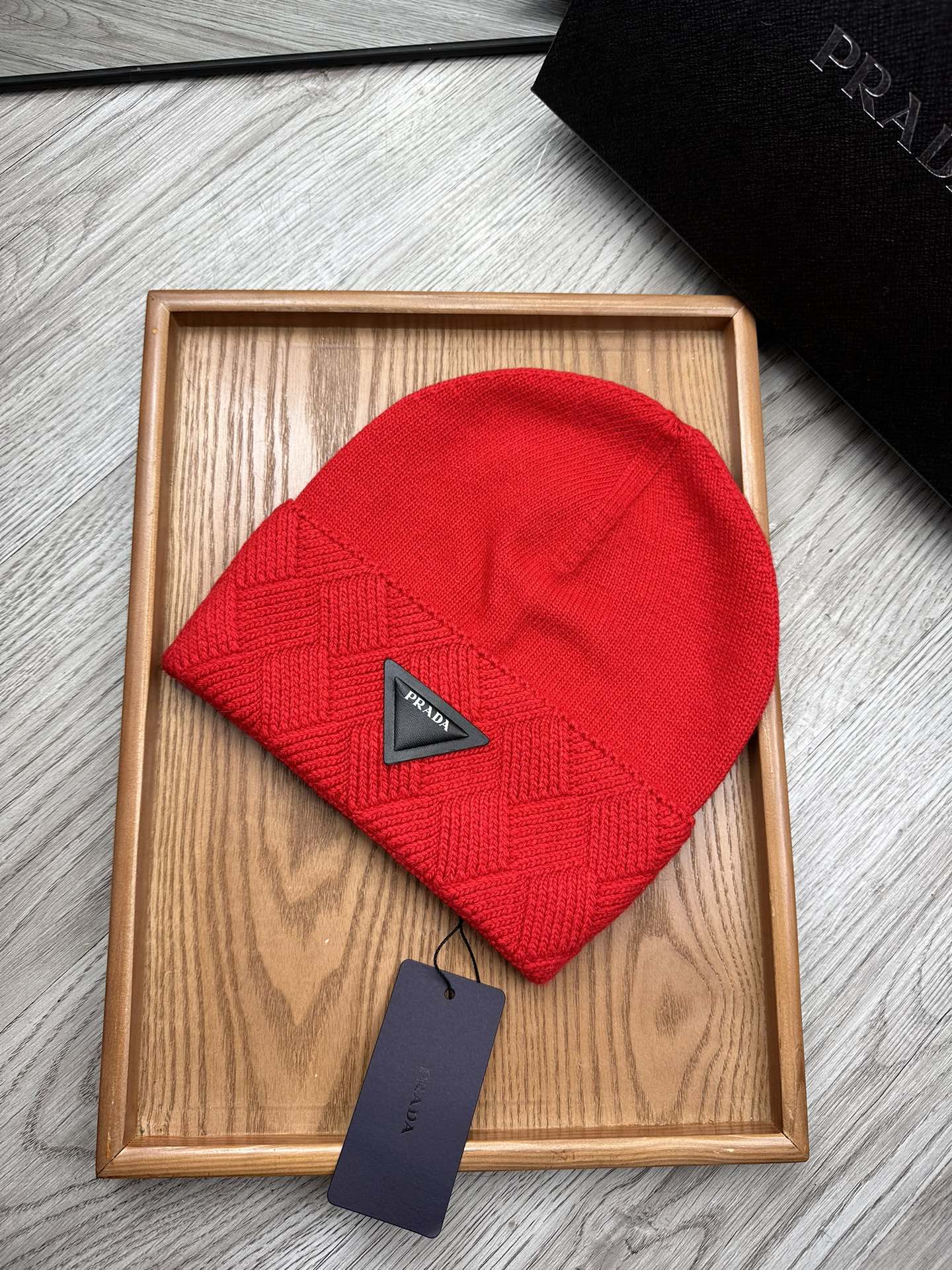 BEANIE HAT IN CHERRY RED WOOL AND RABBIT FUR 342036