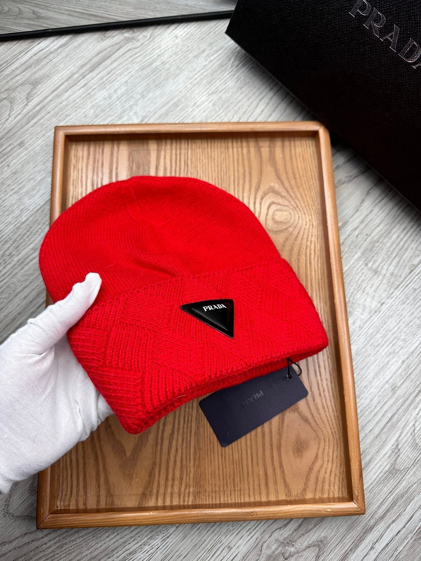 BEANIE HAT IN CHERRY RED WOOL AND RABBIT FUR 342036