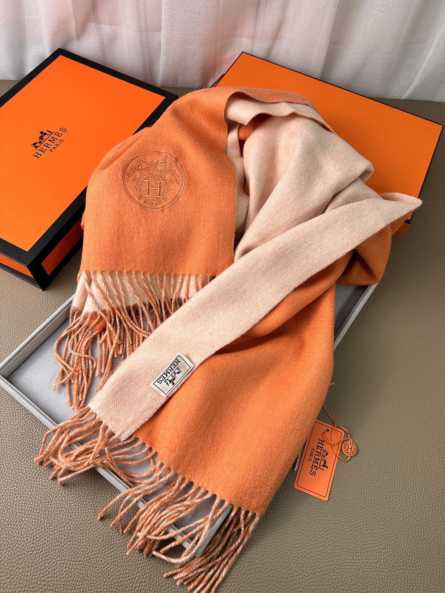 DOUBLE-FACE SCARF 200 CM IN TIGER ORANGE CASHMERE