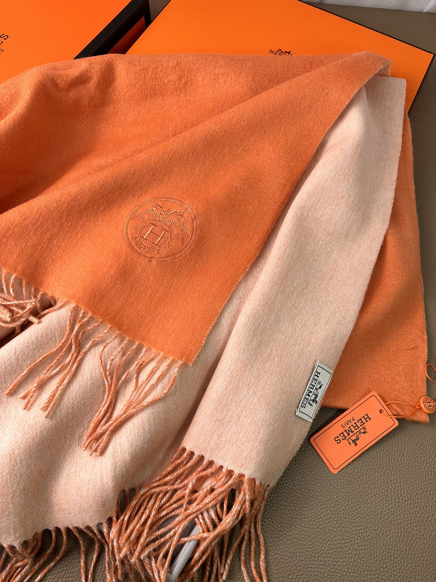 DOUBLE-FACE SCARF 200 CM IN TIGER ORANGE CASHMERE