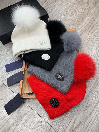 BEANIE HAT IN SHARK GRAY WOOL AND RABBIT FUR 346719