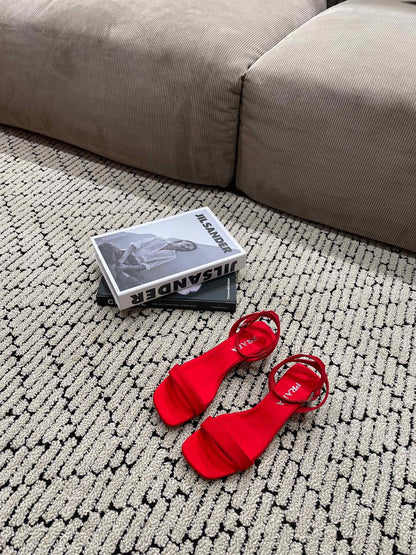 PRA TRIANGLE HEEL SATIN SANDALS CRIMSON